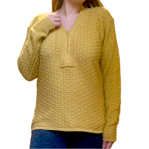Vintage Giorgio Armani Half 1/2 Zip Cotton Basket Weave Sweater Vtg Mustard Gold